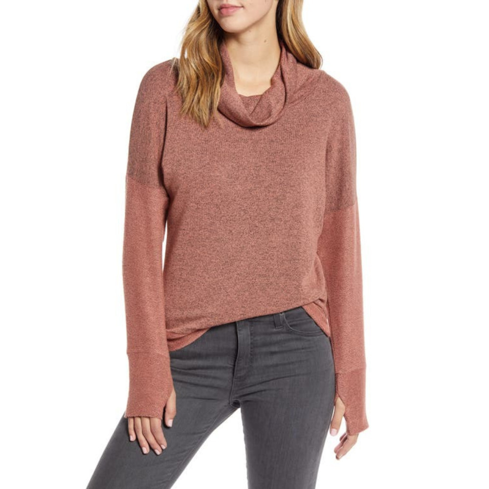 Loveappella High Low Cowl Neck Terra Cotta Sweater Sz S